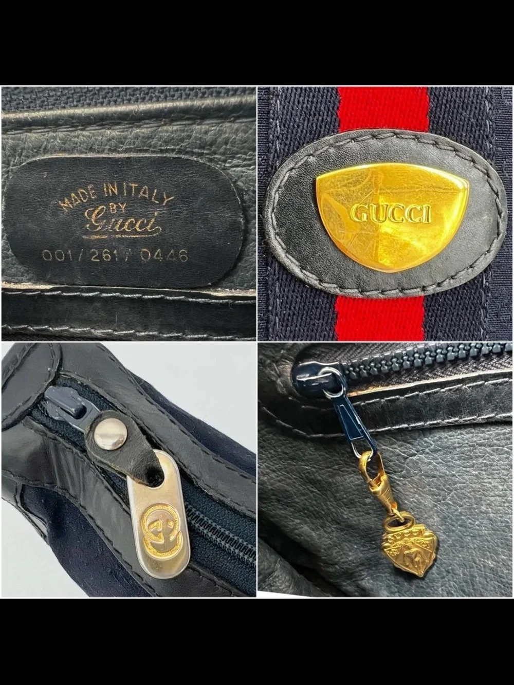 Gucci Navy Canvas Crossbody with Red Center Stripe